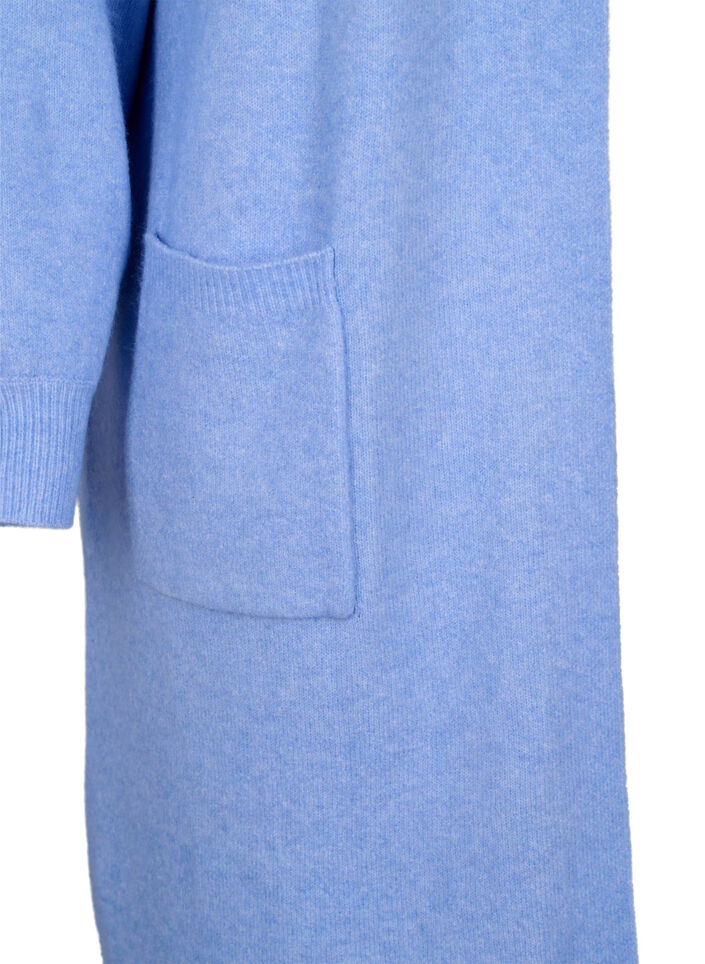 Long cardigan tricoté avec poches, Cornflower Blue Mel., Packshot image number 3