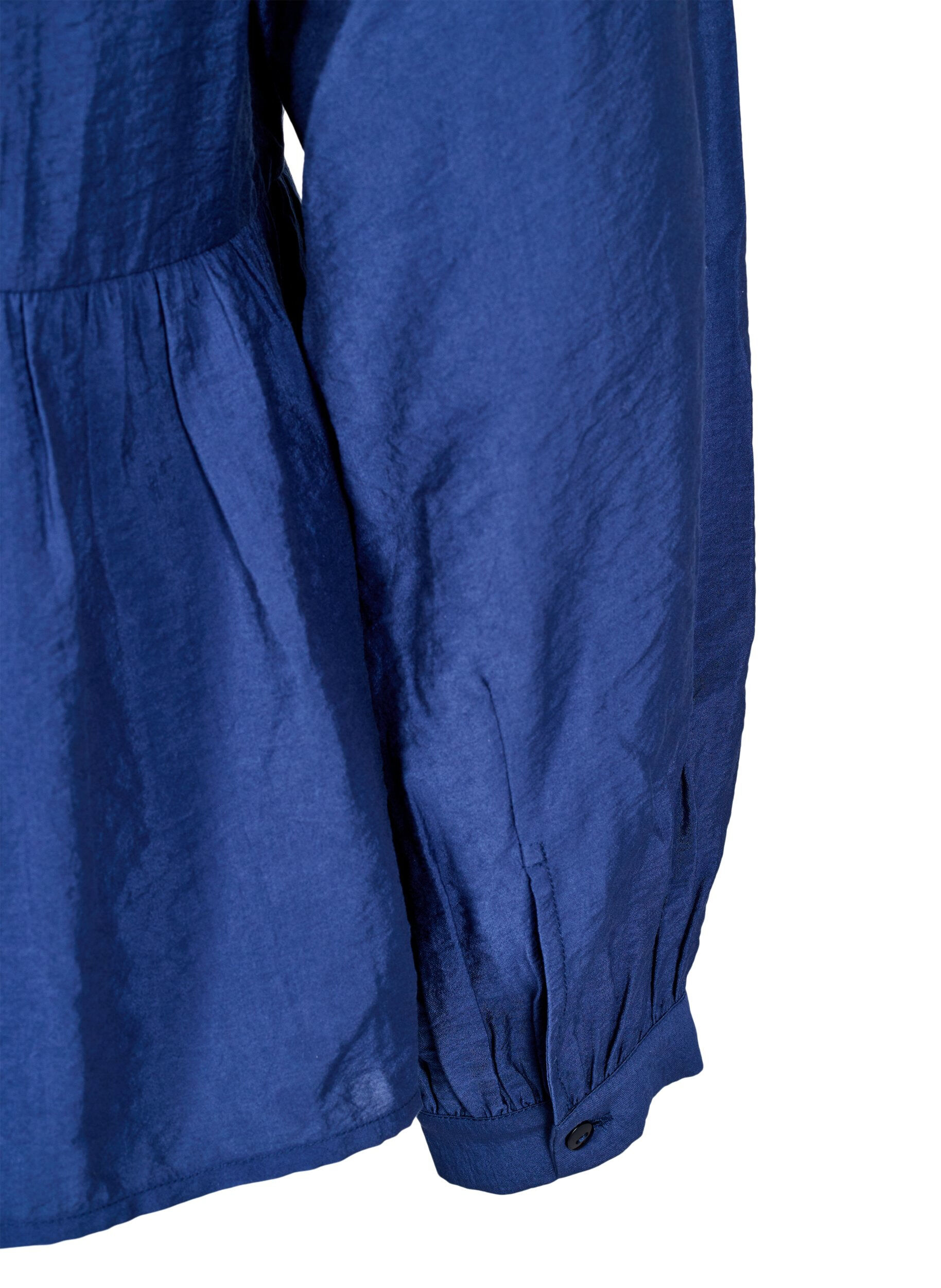 Zizzi Chemisier avec noeud et manches longues, Bleu, Packshot image number 3