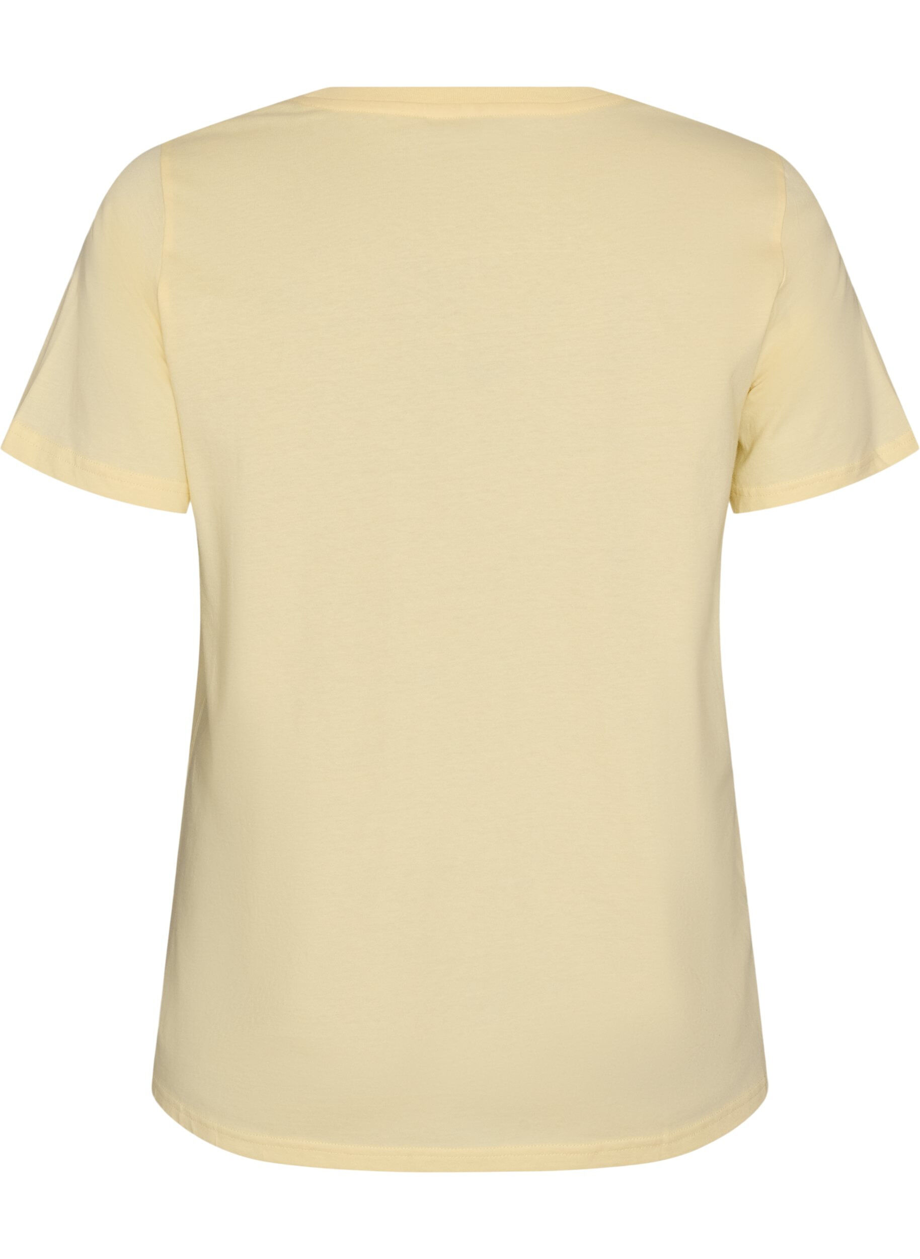ZizziT-shirt en coton bio avec inscription en velours, Jaune clair, Packshot image number 1