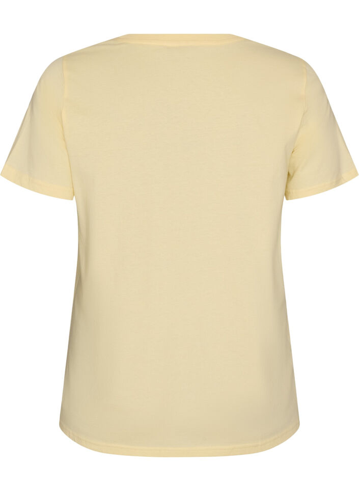 T-shirt en coton bio avec inscription en velours, Jaune clair, Packshot image number 1