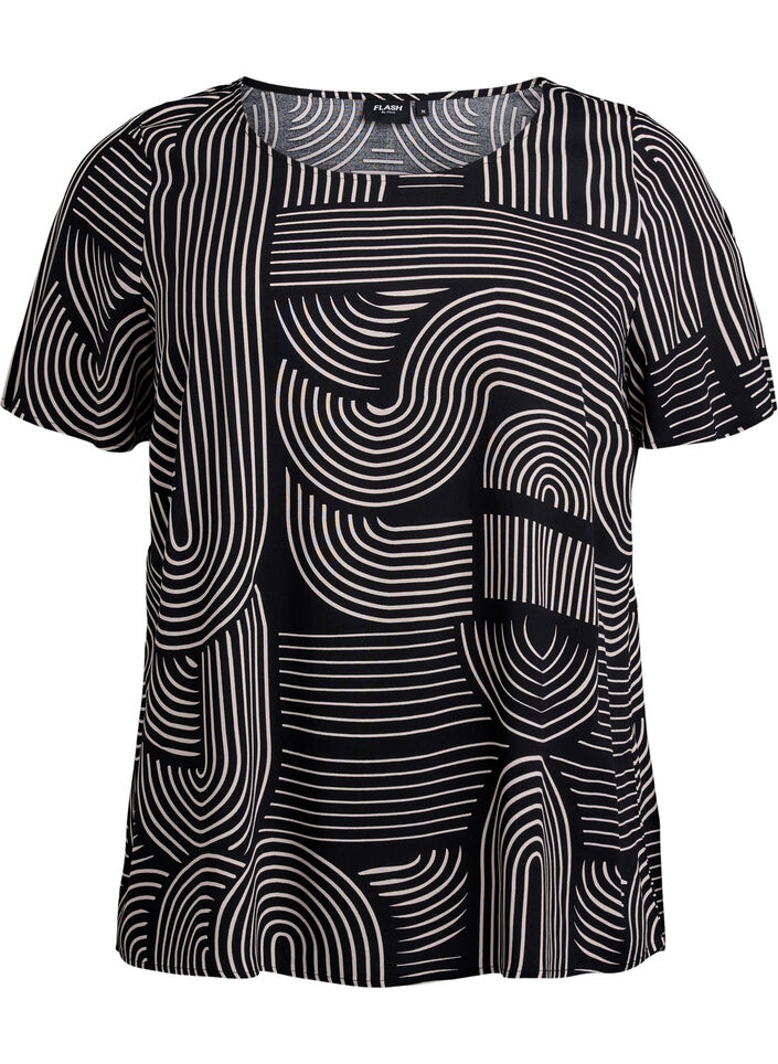 FLASH - Chemisier à manches courtes en viscose avec imprimé, Noir, Packshot image number 0