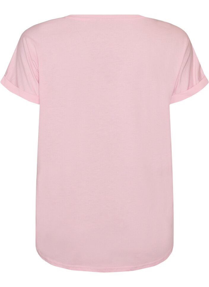 T-shirt &agrave; manches courtes en coton m&eacute;lang&eacute;, Rose, Packshot image number 1