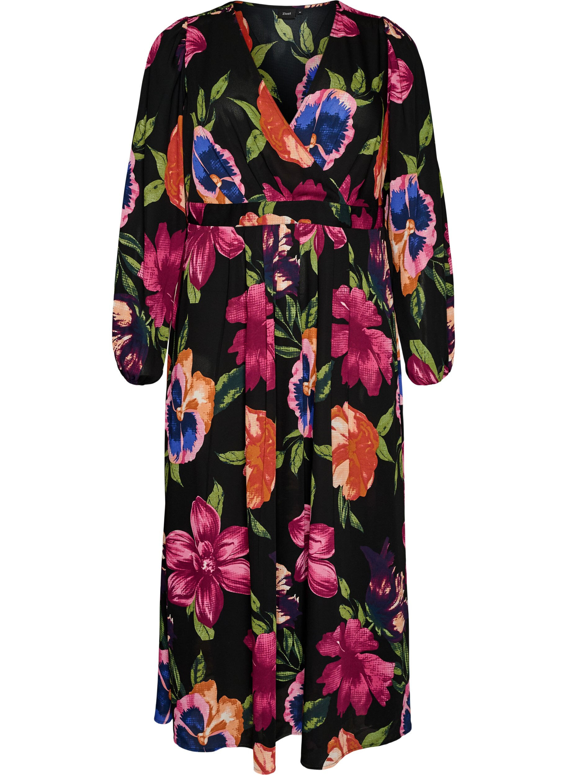 ZizziRobe maxi avec encolure cache-c&oelig;ur et manches longues, Noir, Packshot image number 0