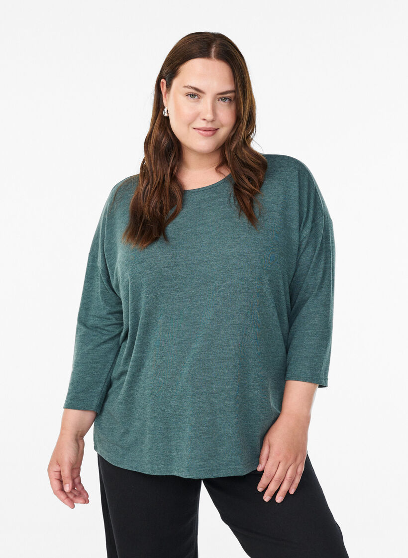 Blouse en jersey avec manches 3/4, Vert fonc&eacute;, Model image number 0