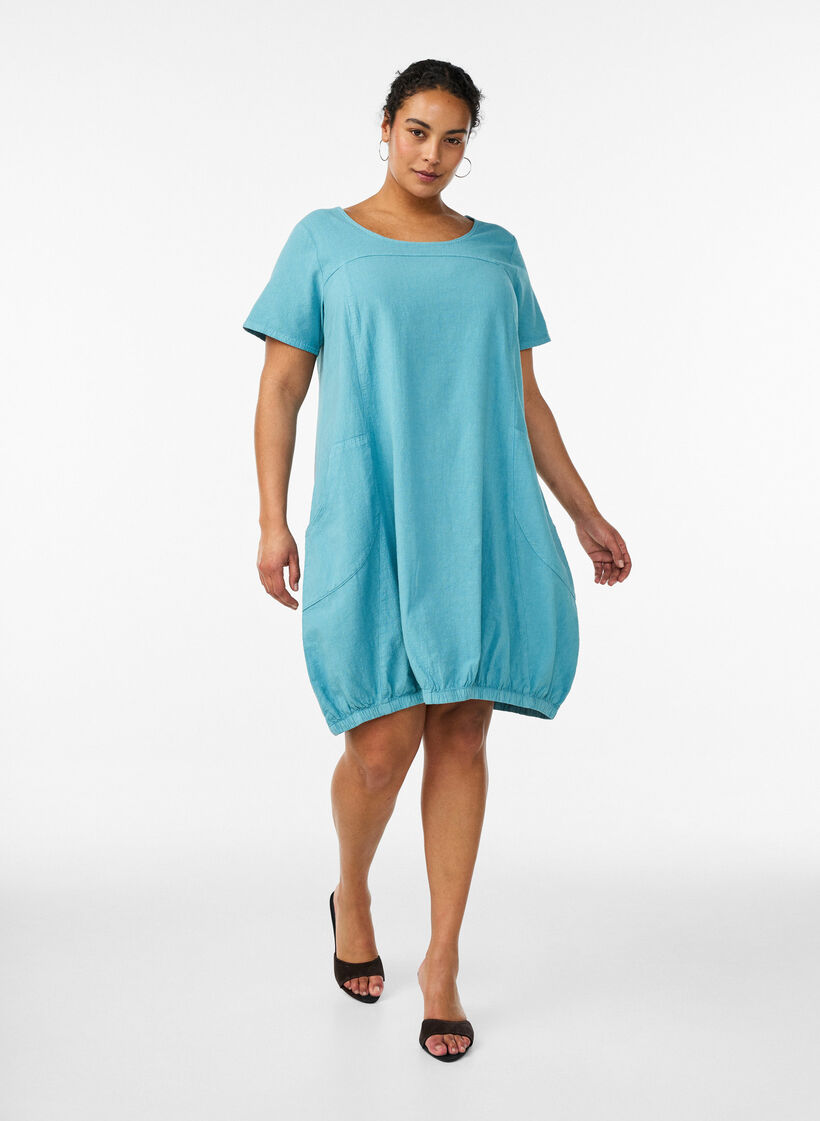 Robe en coton &agrave; manches courtes, Bleu Clair, Model image number 1