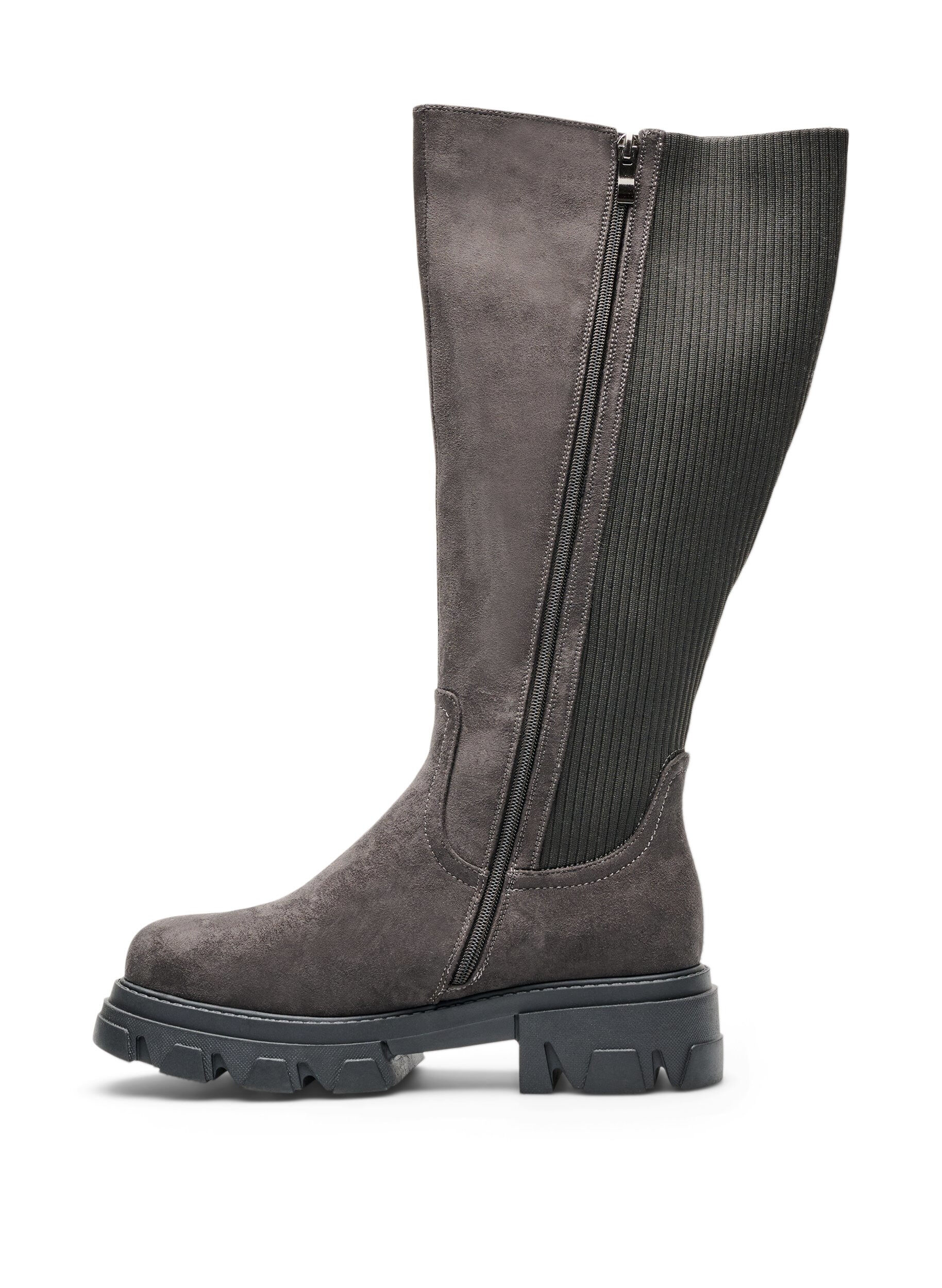 ZizziLanger Stiefel mit geripptem, elastischem Schaft und chunky Sohle, Braun, Packshot image number 3