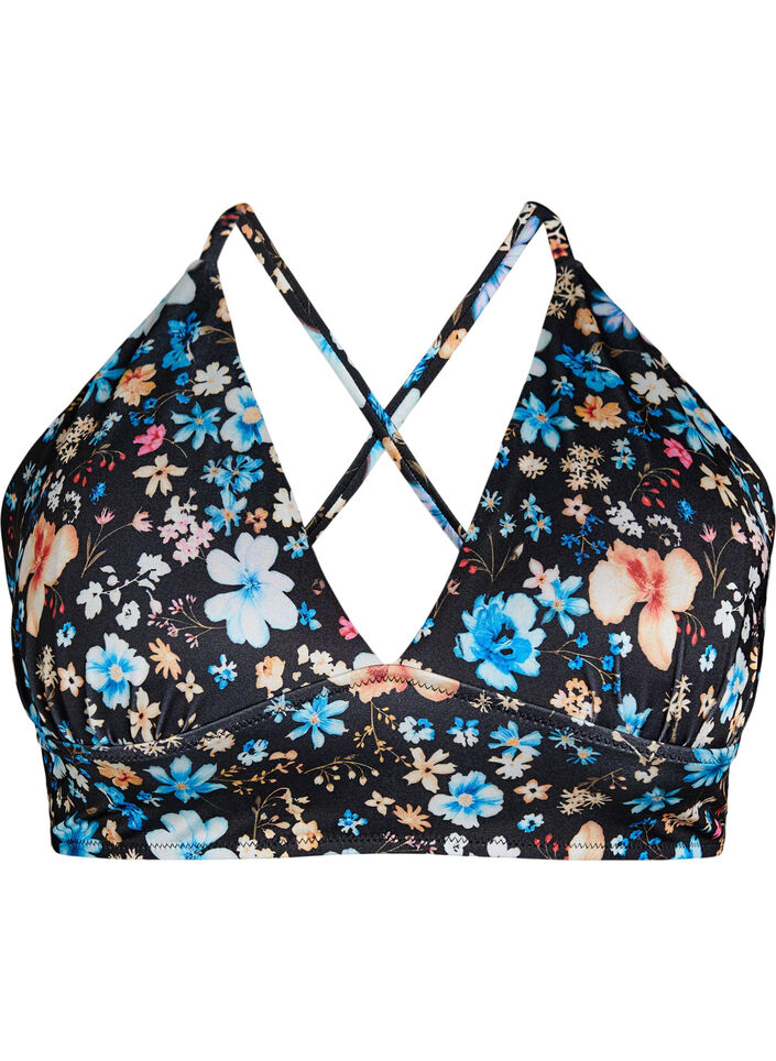 Haut de bikini &agrave; imprim&eacute; floral avec liens &agrave; nouer dans le dos, Bleu, Packshot image number 0