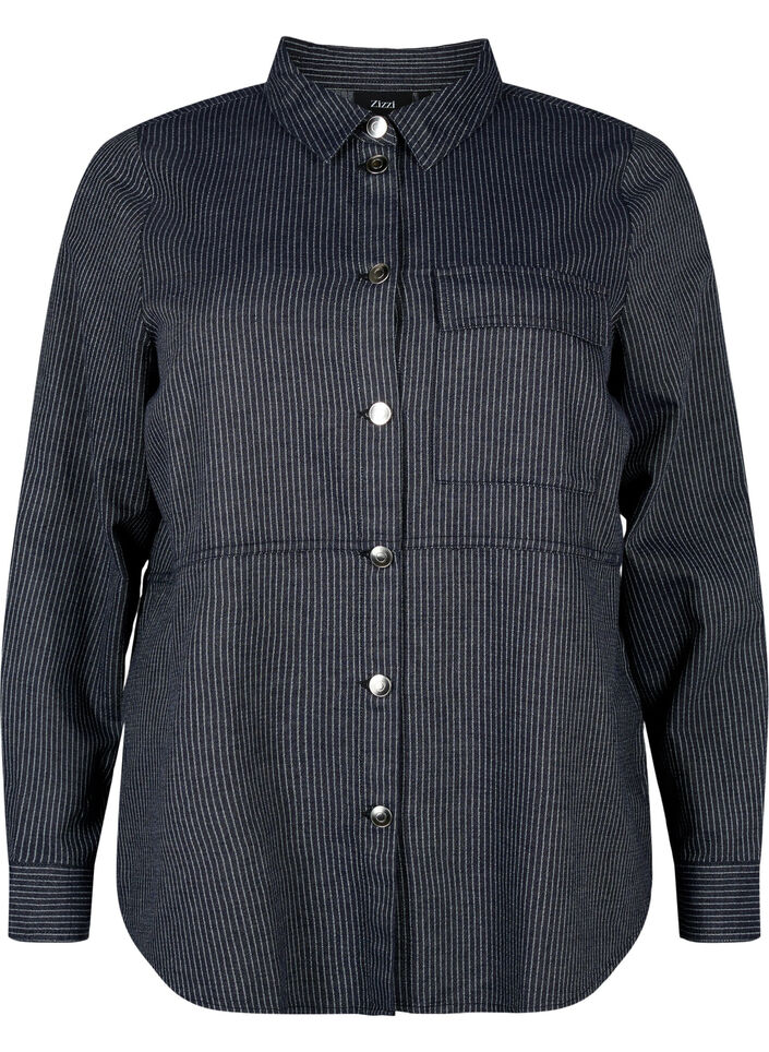 Chemise en coton à rayures, Dark Blue Stripe, Packshot image number 0