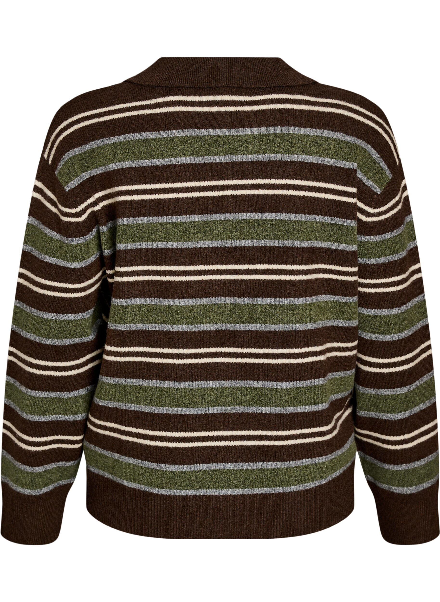 ZizziBlouse en maille &agrave; rayures et col polo, Marron, Packshot image number 1