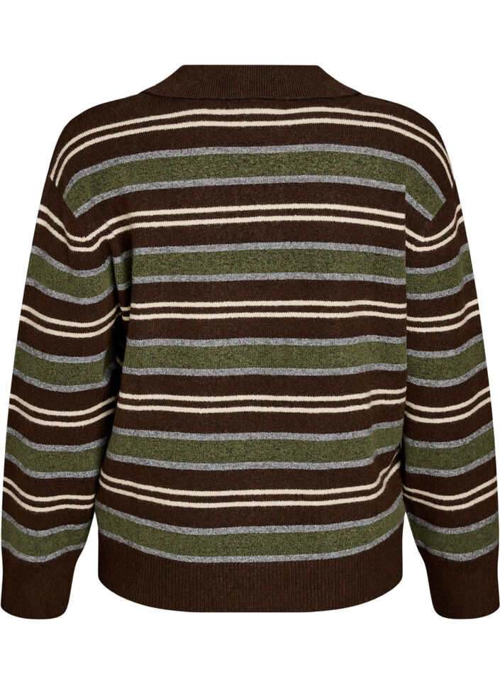 Blouse en maille &agrave; rayures et col polo, Marron, Packshot image number 1