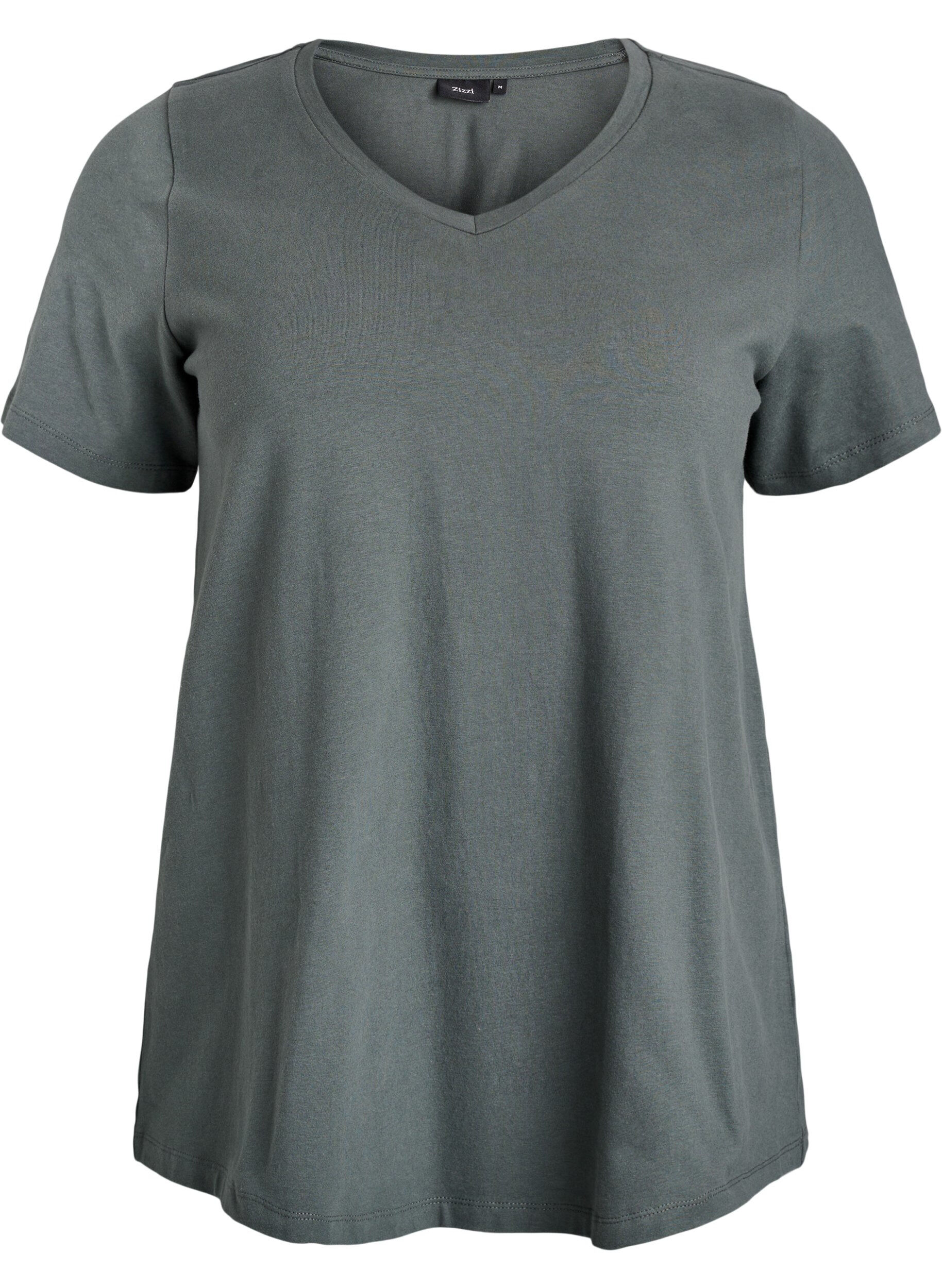 ZizziEinfarbiges Basic-T-Shirt aus Baumwolle, Gr&uuml;n, Packshot image number 0