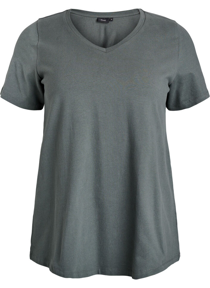 Einfarbiges Basic-T-Shirt aus Baumwolle, Gr&uuml;n, Packshot image number 0