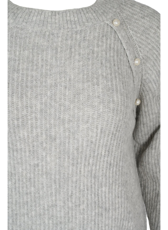 Pull en mélange avec des boutons en perles, Light Grey Melange, Packshot image number 2