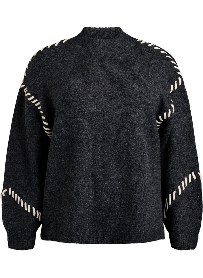 Pullover mit Ziernähten, Grau, Packshot image number 0