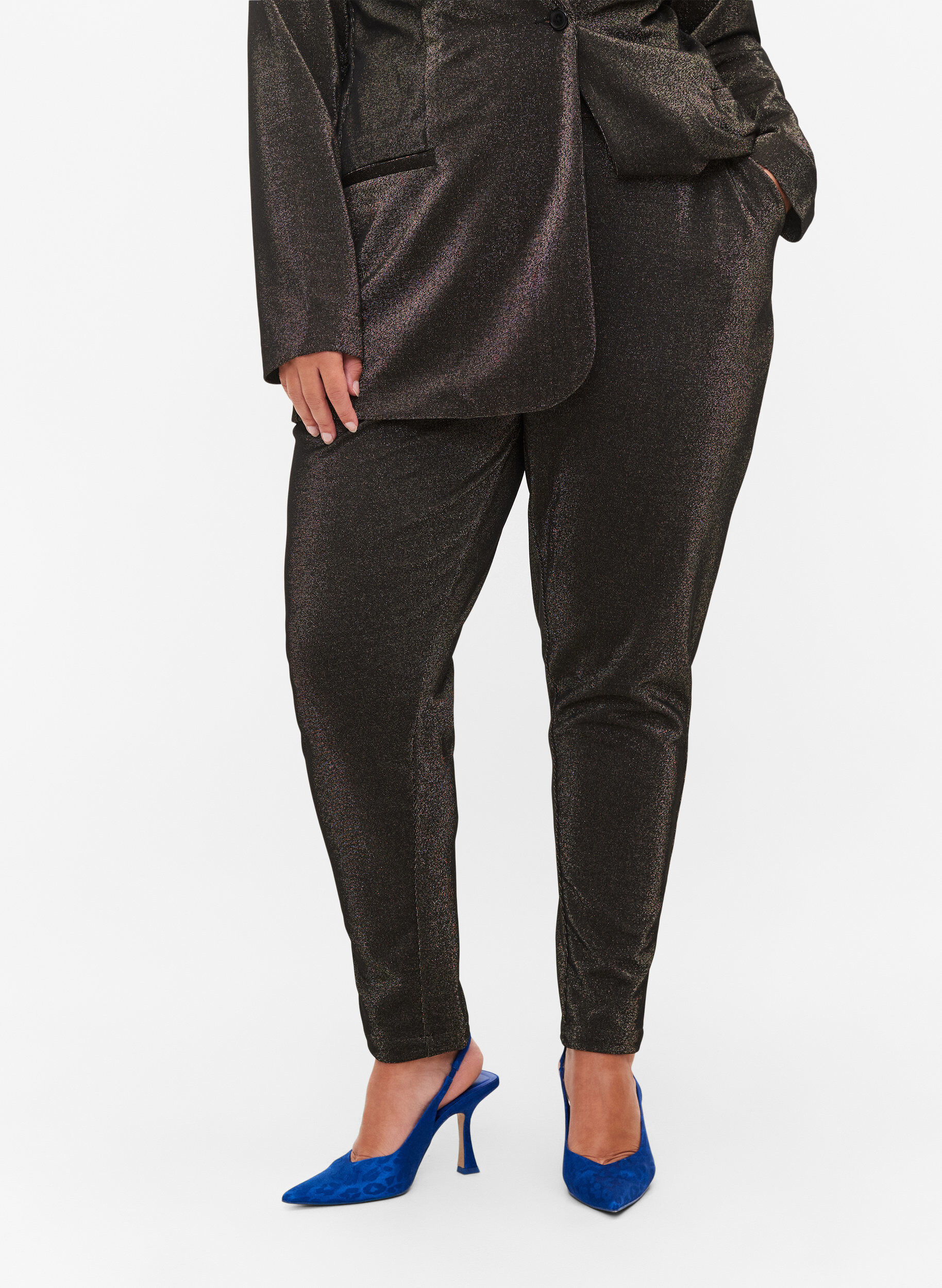 Zizzi Pantalon Maddison avec mica, Black w. Lurex, Model image number 2