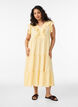&Auml;rmelloses Midikleid aus Leinen und Viskose mit R&uuml;schen, Gelb, Model image number 0