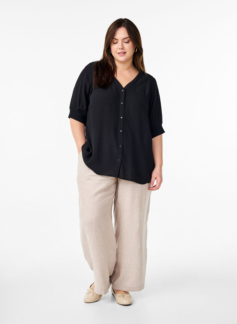 Kurzärmelige Bluse aus Viskose, Schwarz, Model image number 1