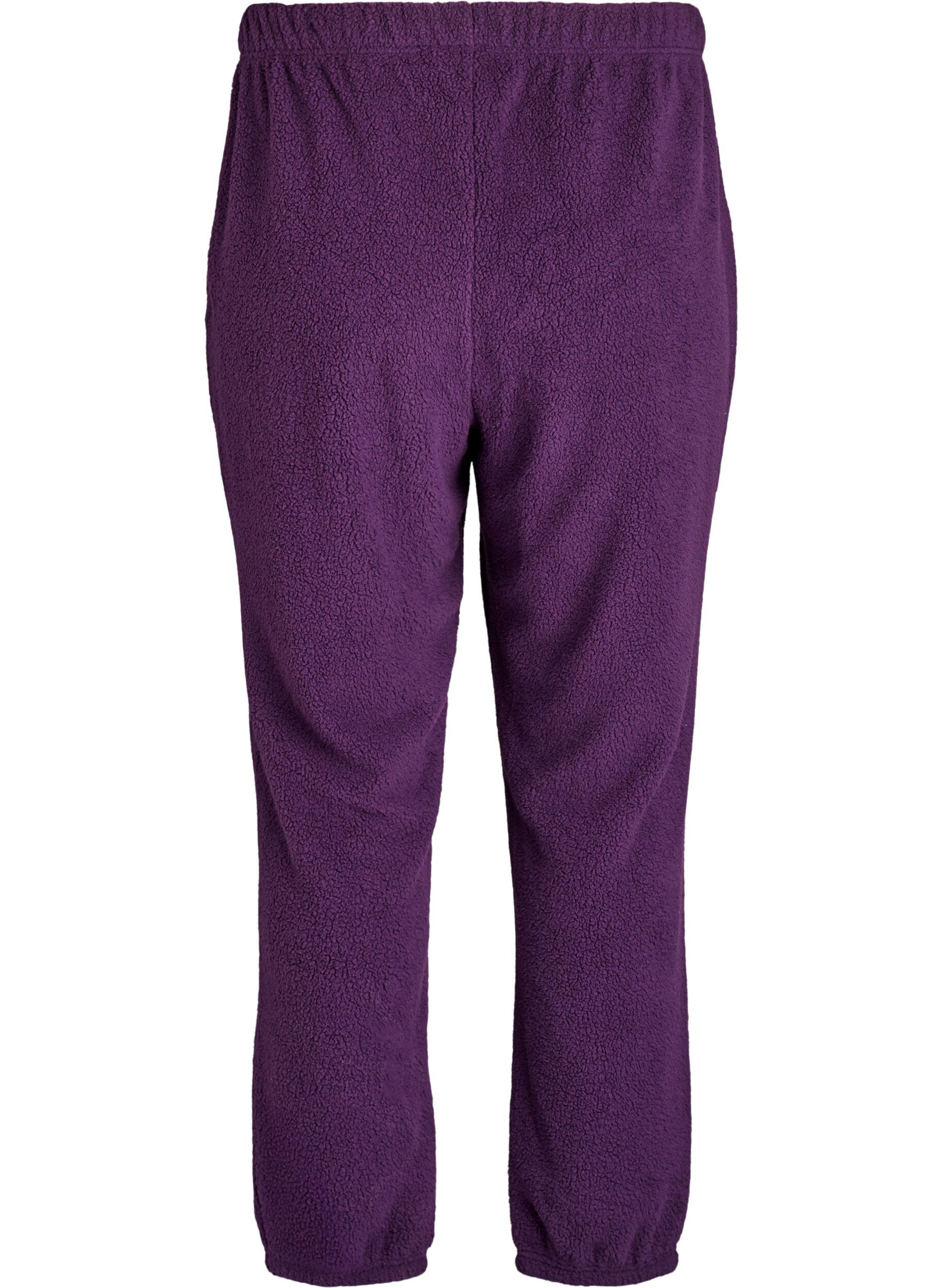 Zizzi Pantalon taille haute en polaire nounours, Violet, Packshot image number 1
