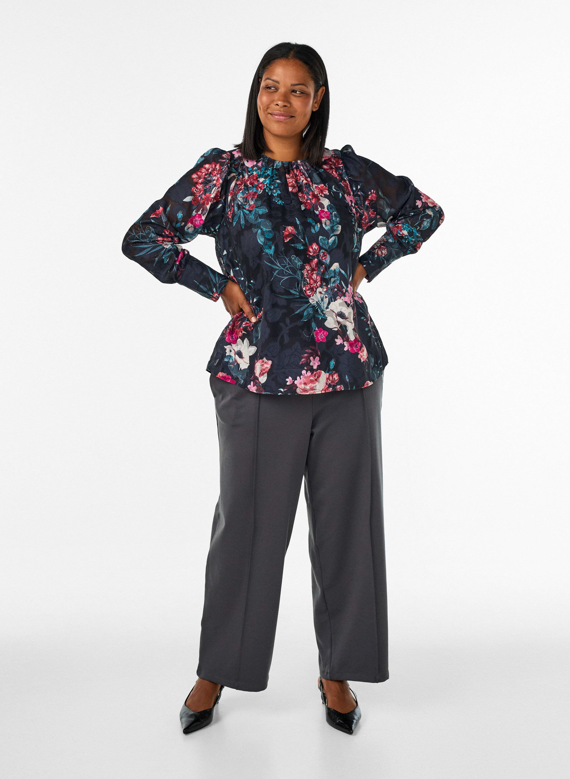 ZizziPantalon ample en jersey taille haute, Gris anthracite, Model image number 0