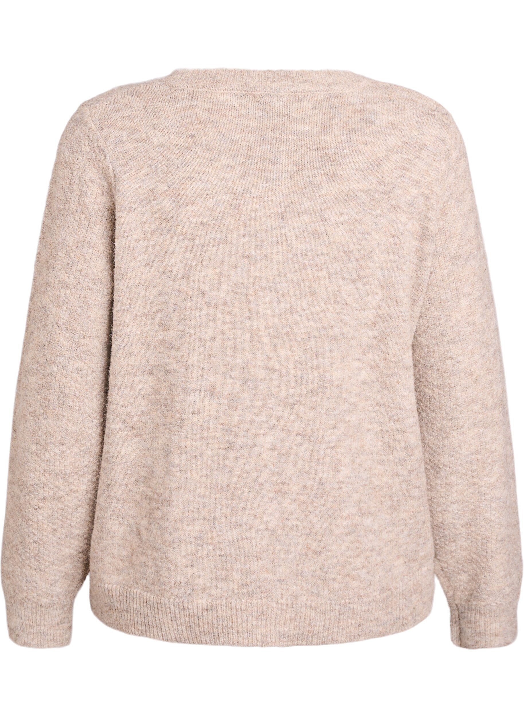 Zizzi Cardigan mit Schleifenkn&ouml;pfen und Ajourmuster, Beige, Packshot image number 1