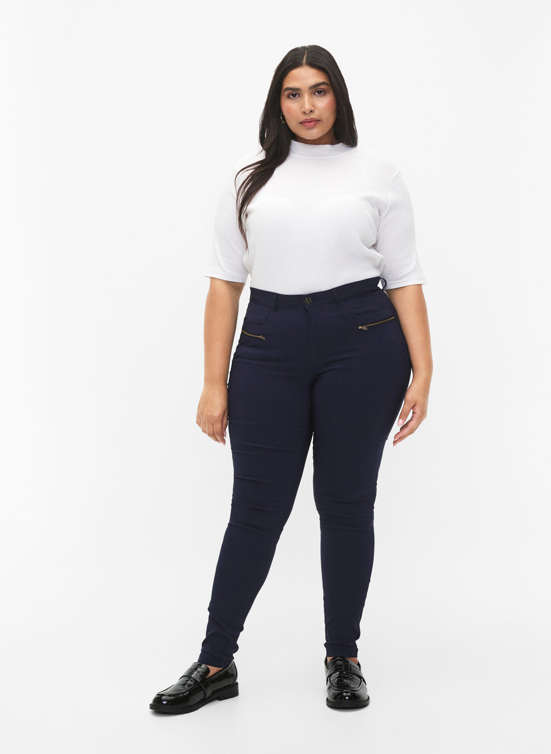 Pantalon moulant avec d&eacute;tails de fermetures &eacute;clairs , Bleu, Model