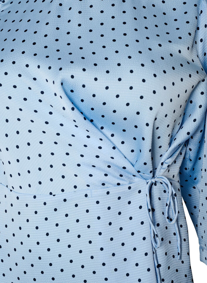 Blouse &agrave; pois avec lien &agrave; nouer et manches 3/4, Bleu Clair, Packshot image number 2