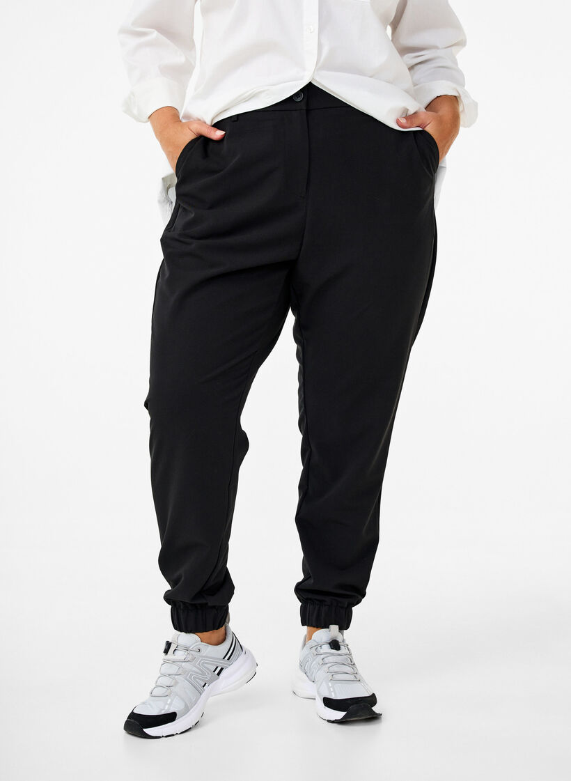 Pantalon avec taille et cheville élastiques, Black, Model image number 2