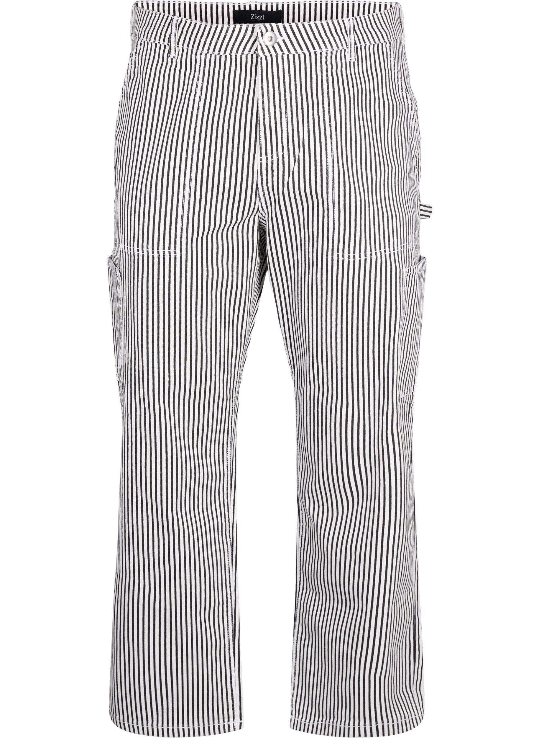 Zizzi Gestreifte Cargo-Jeans mit gerader Passform, Black White Stripe, Packshot image number 0