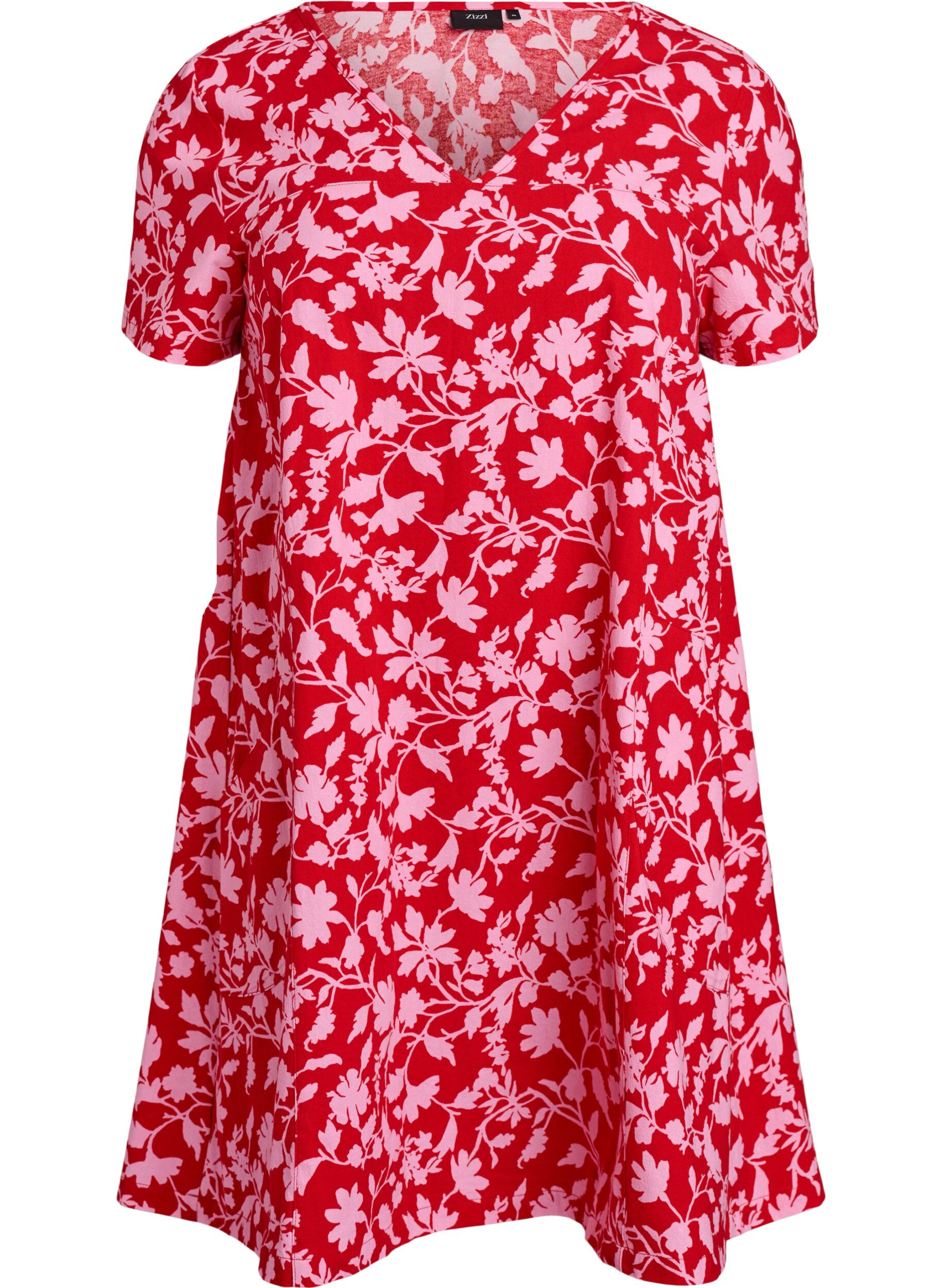 Zizzi Kurzes A-Linien-Kleid mit floralem Print, Rot, Packshot image number 0
