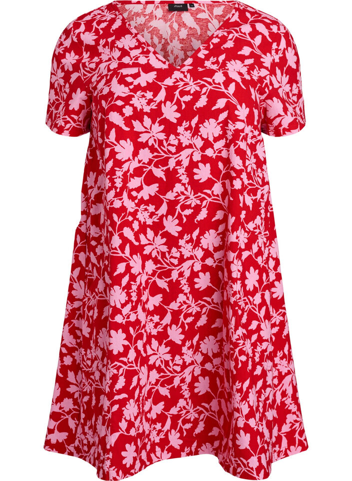 Kurzes A-Linien-Kleid mit floralem Print, Rot, Packshot image number 0