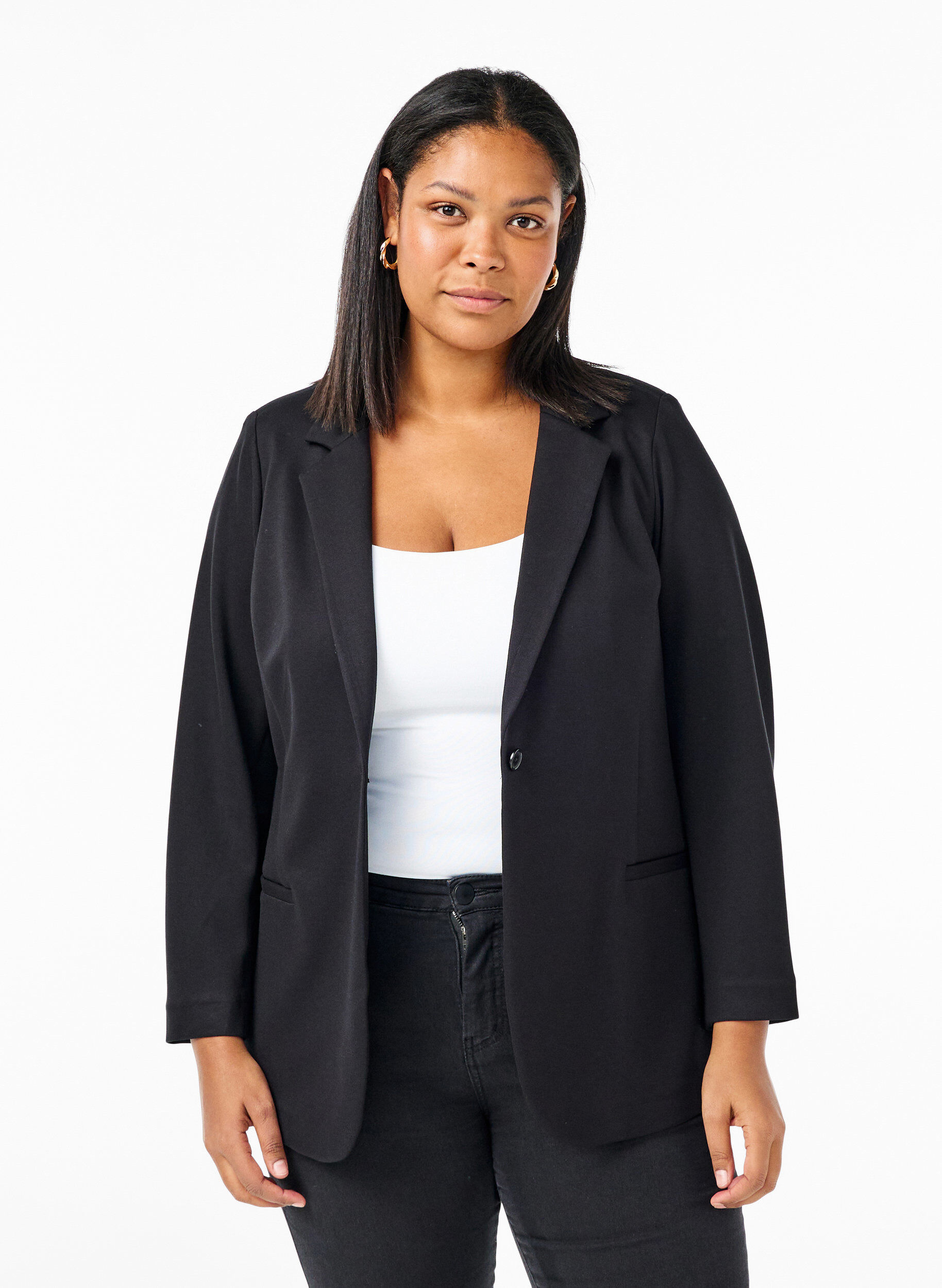 Zizzi Schlichter Blazer mit Knopfverschluss, Schwarz, Model image number 0