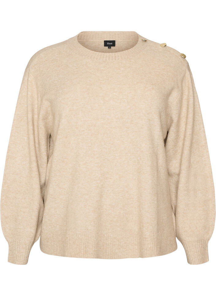 Chemisier en maille avec boutons d&eacute;coratifs, Beige, Packshot image number 0