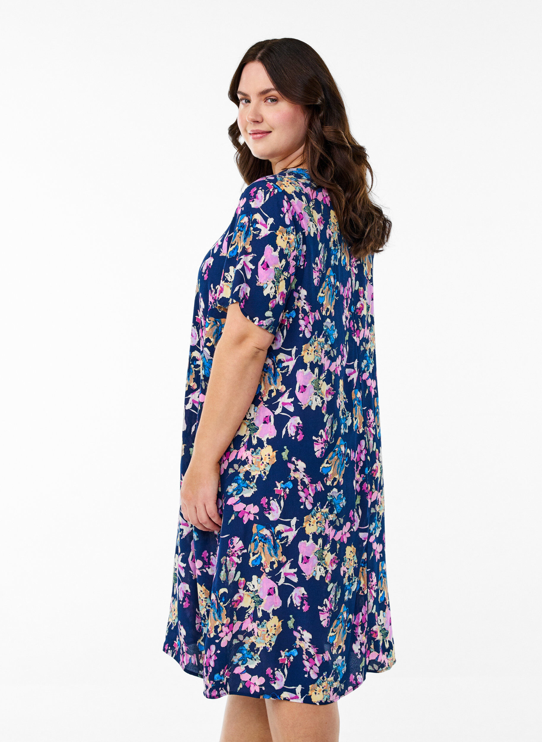 Zizzi Robe &eacute;vas&eacute;e en viscose, Bleu, Model image number 2