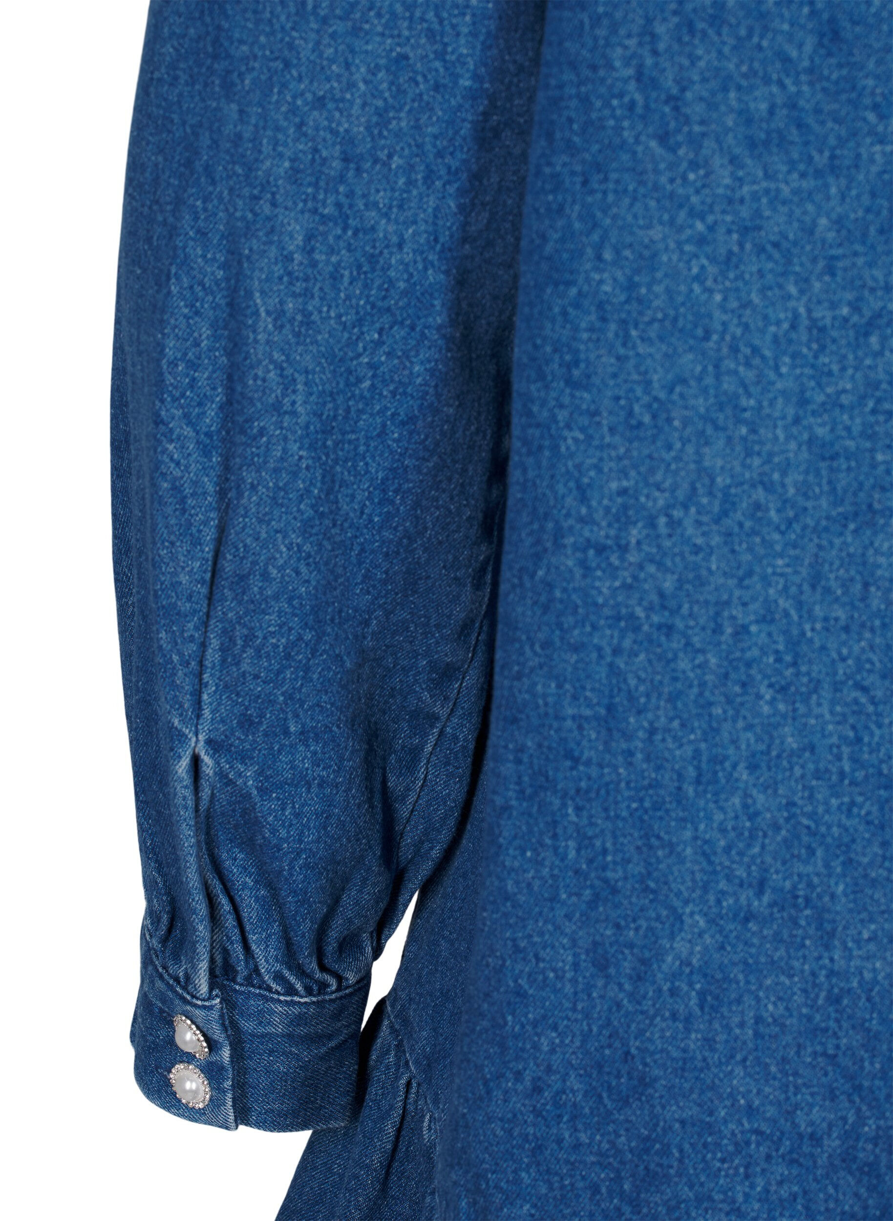 Zizzi Denim-Kleid mit R&uuml;schen und A-Ausschnitt, Blue Denim, Packshot image number 4