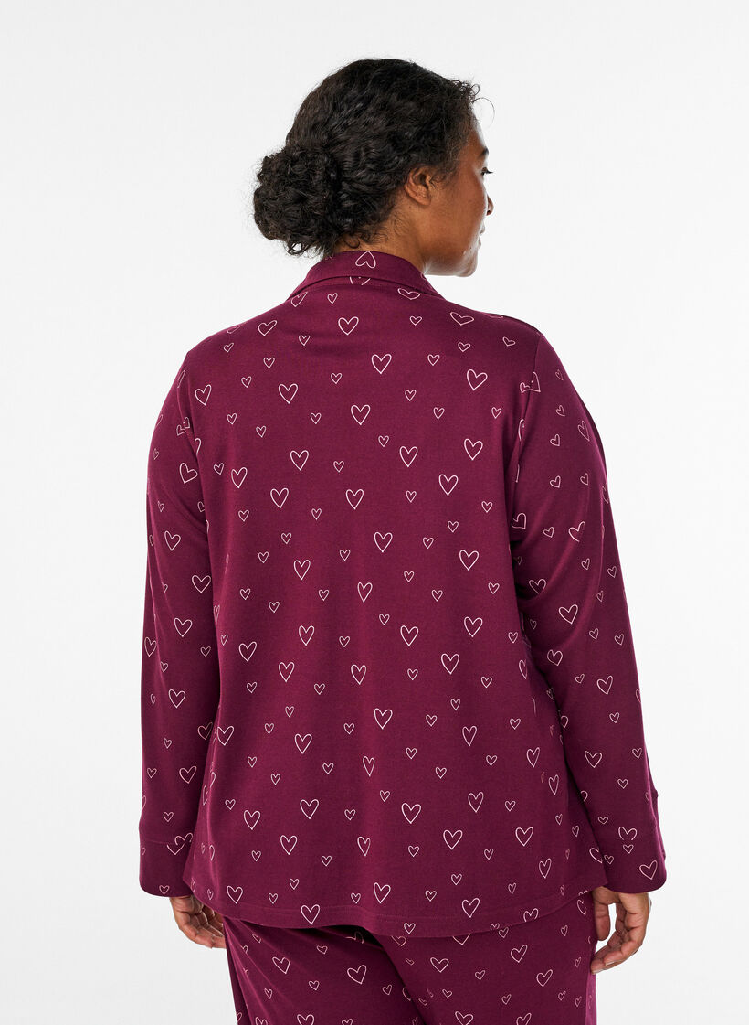 Chemise de pyjama en coton avec poche poitrine, Bordeaux, Model image number 2
