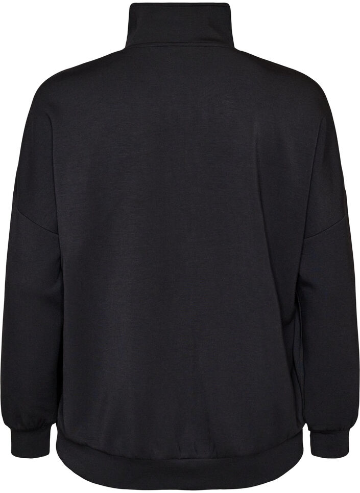 Cardigan en jersey avec fermeture &eacute;clair et col montant, Noir, Packshot image number 1