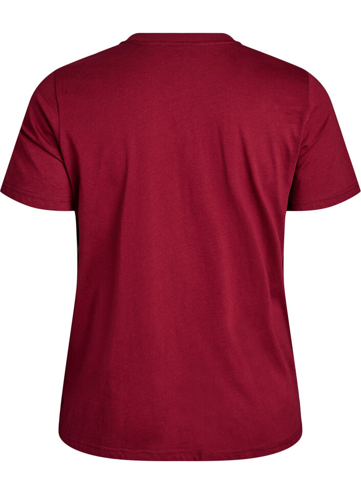 T-shirt basique en coton &agrave; col rond, Bordeaux fonc&eacute;, Packshot image number 1