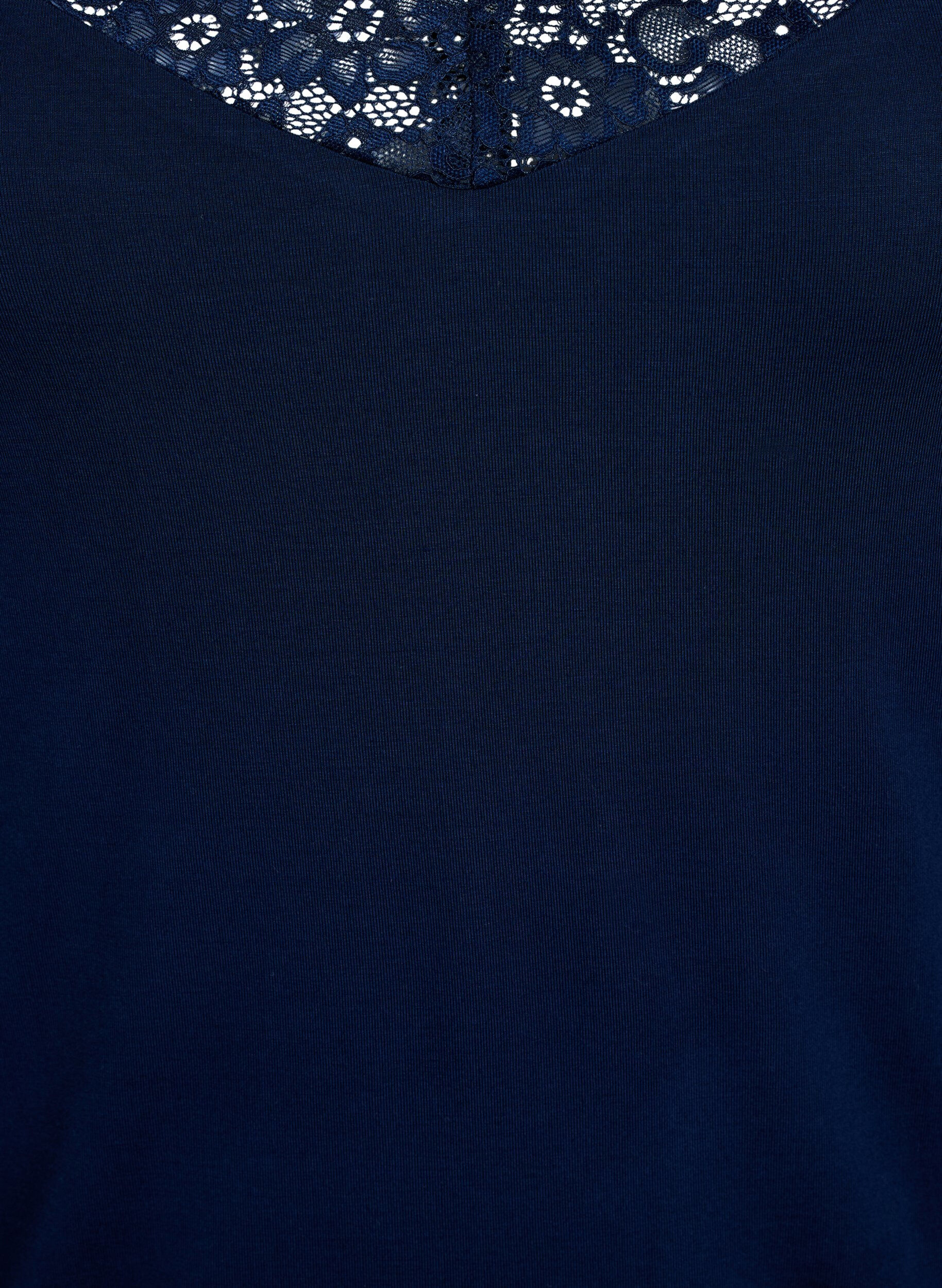 ZizziTop en viscose avec bordure en dentelle, Bleu, Packshot image number 2