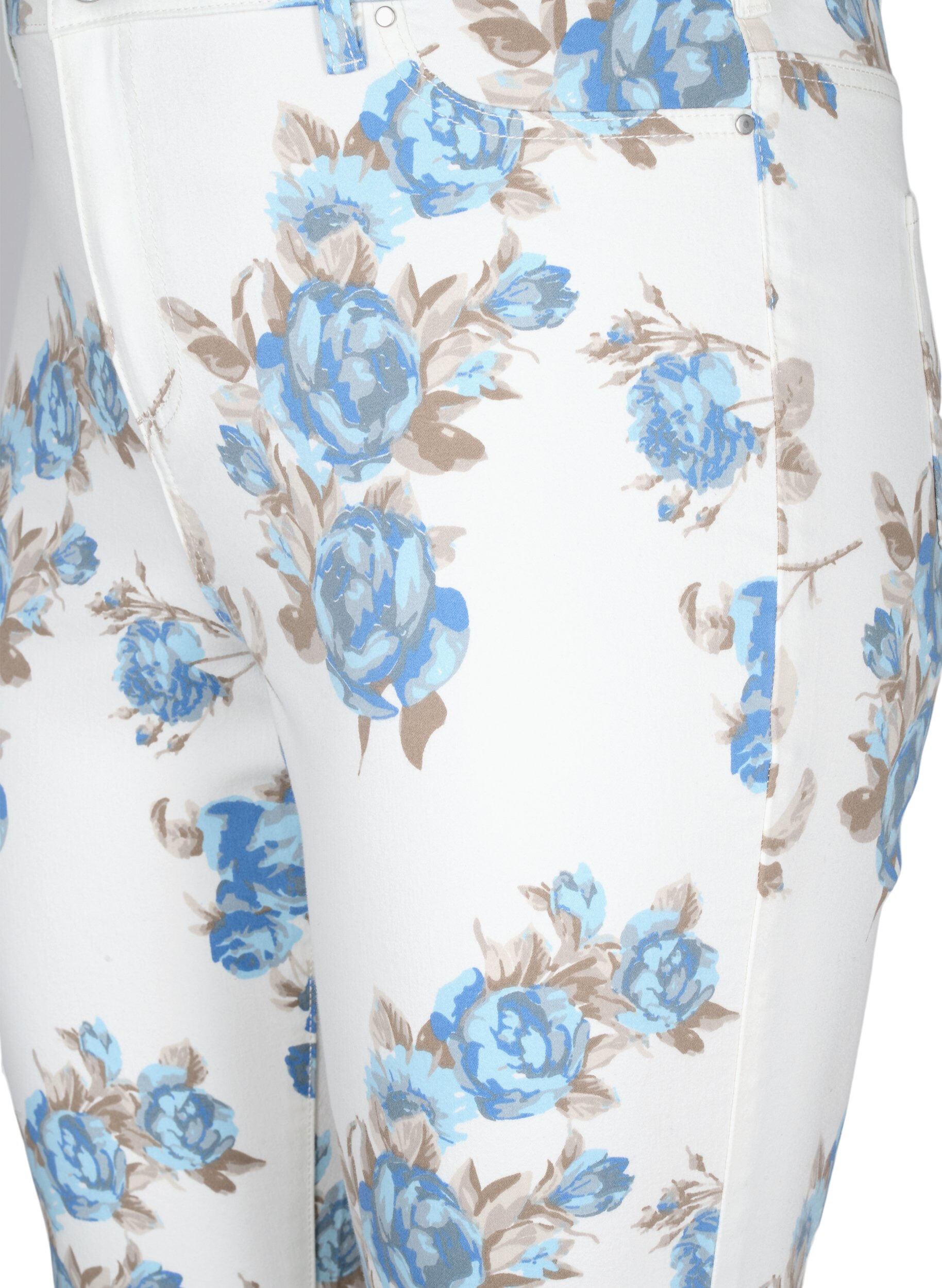 Zizzi Pantacourt Amy taille haute avec imprim&eacute; floral, White B.AOP, Packshot image number 2