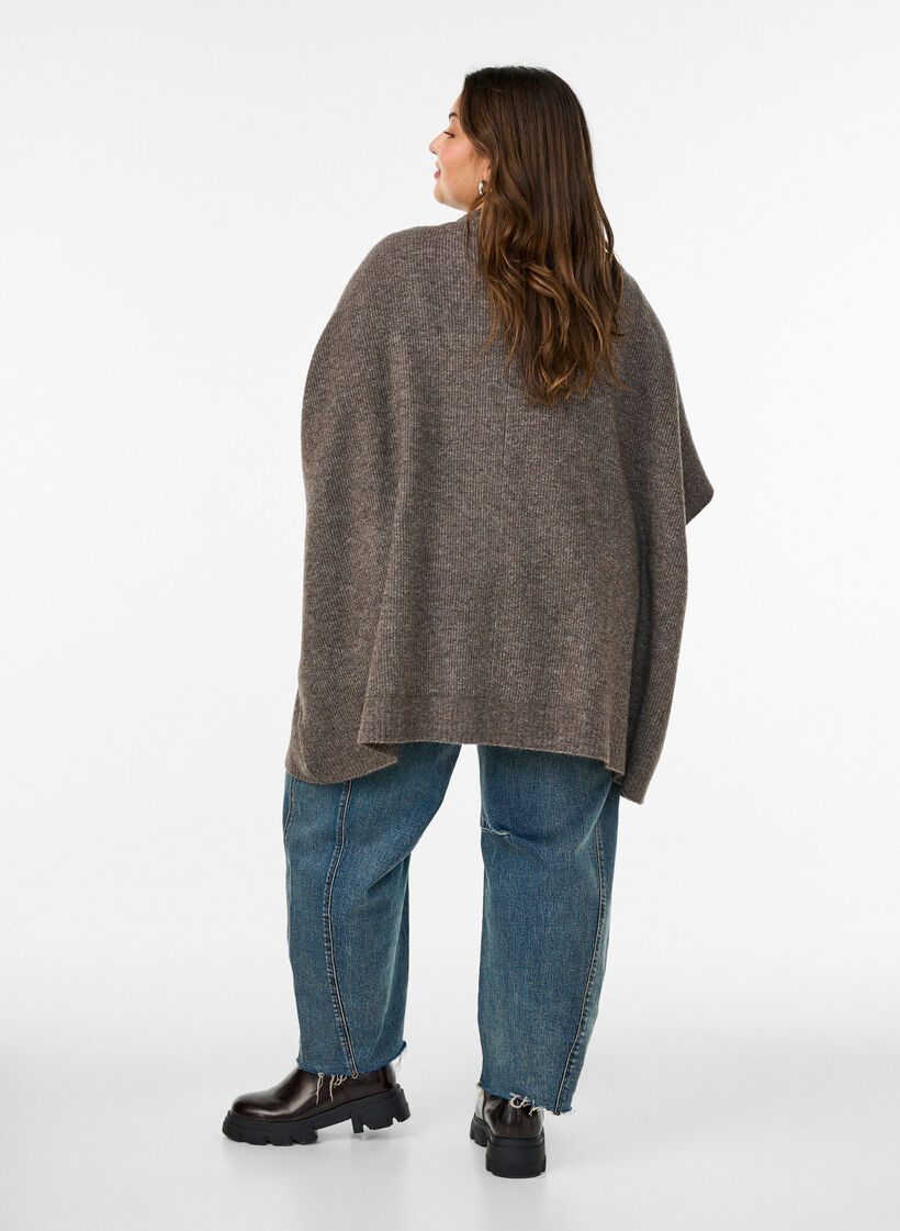 Cardigan ouvert sur le devant &agrave; manches larges, Marron, Model image number 2