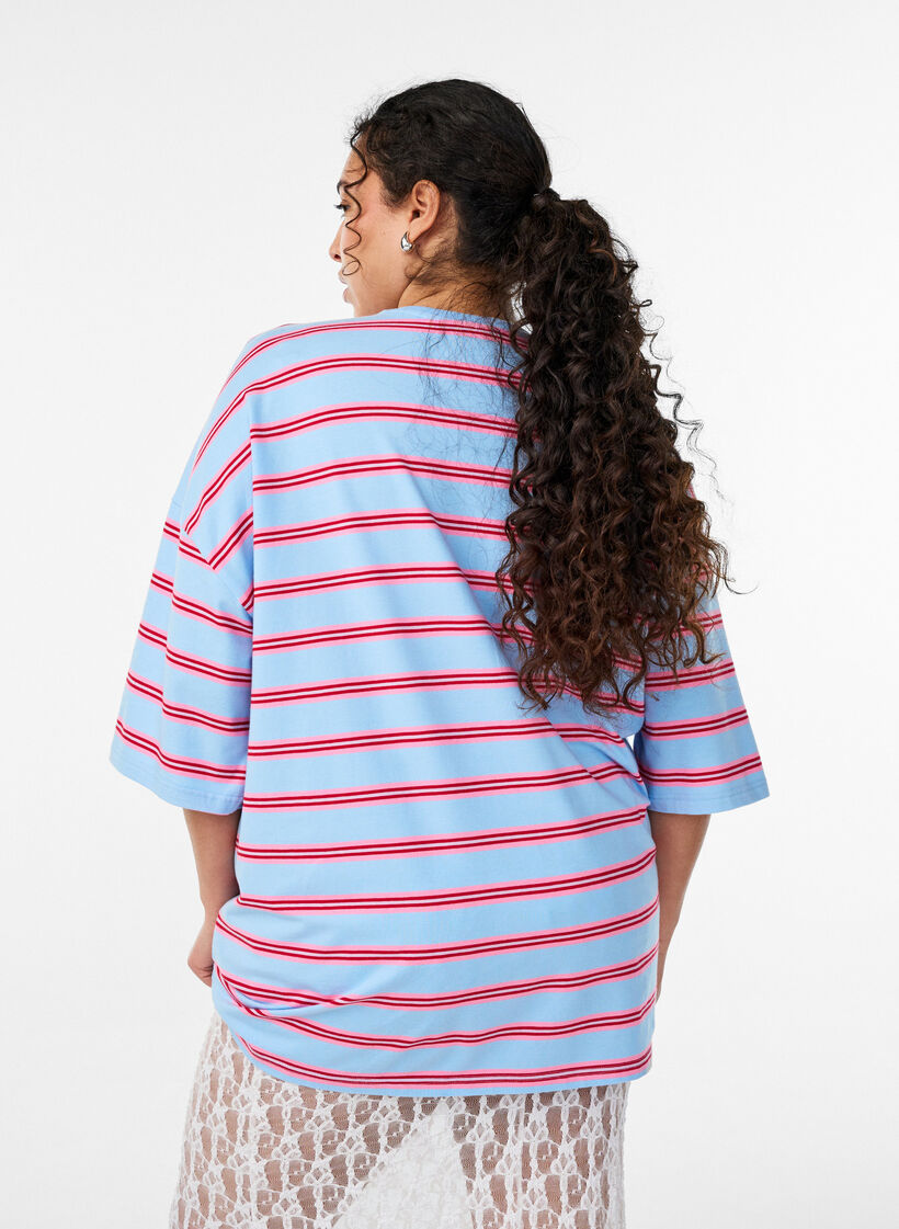 Oversize-T-Shirt mit Streifen und 1/2-&Auml;rmeln, Blau, Model image number 2