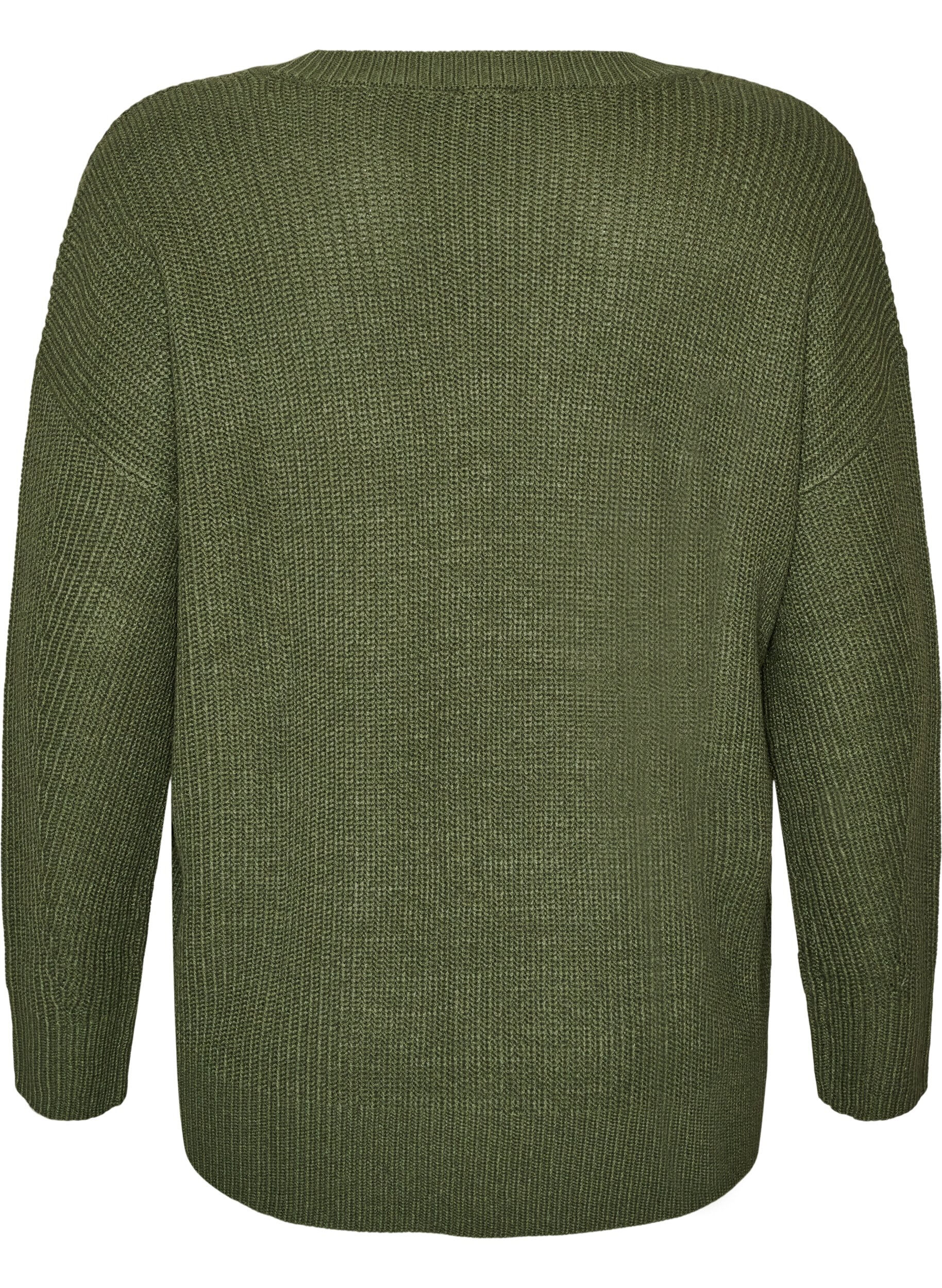 ZizziLange Rippstrickbluse mit V-Ausschnitt, Gr&uuml;n, Packshot image number 1