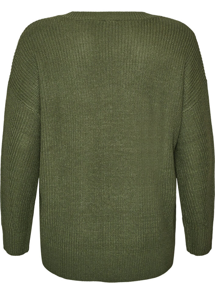 Lange Rippstrickbluse mit V-Ausschnitt, Gr&uuml;n, Packshot image number 1