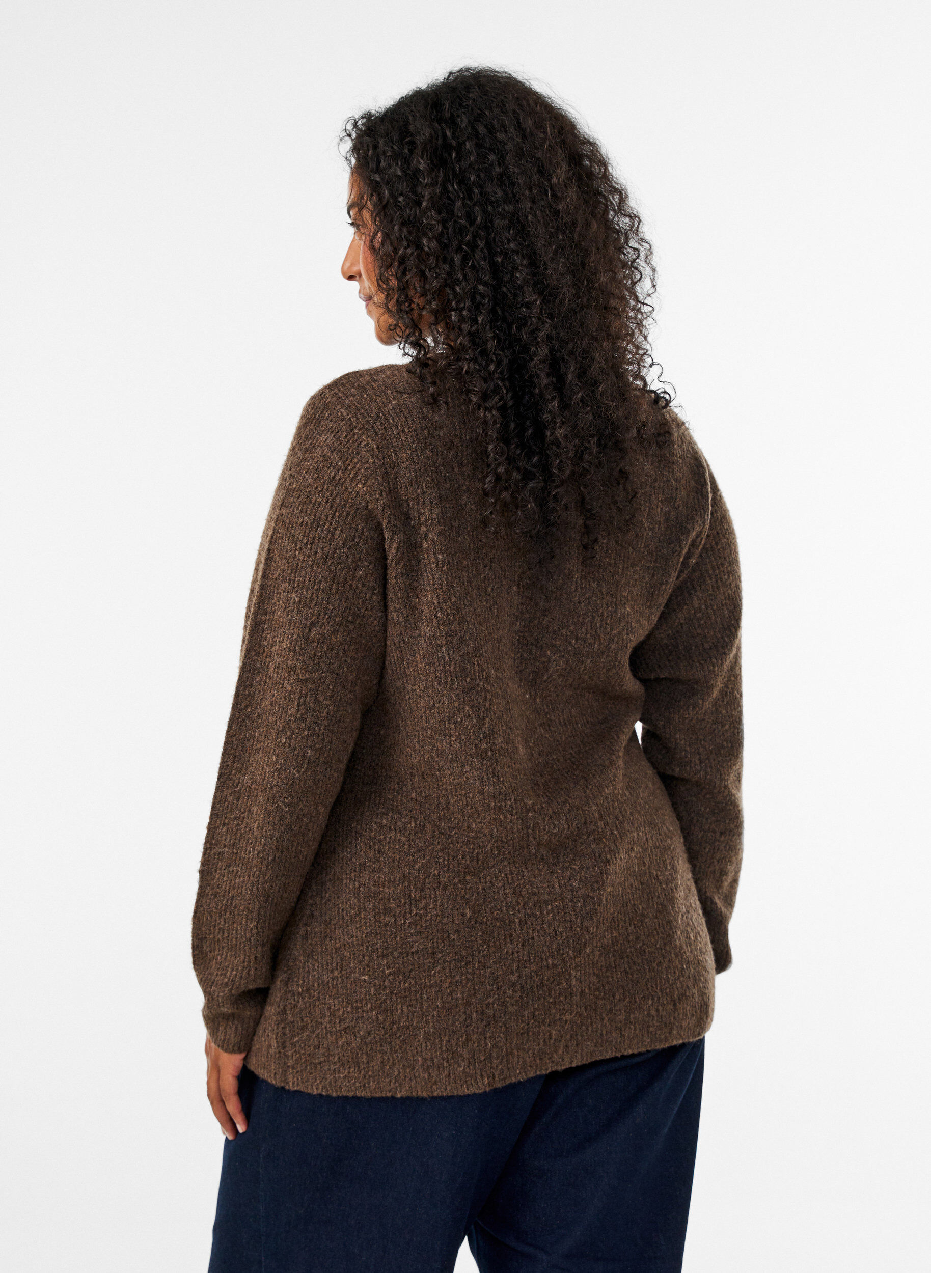 ZizziCardigan en maille avec une fermeture asym&eacute;trique, Marron, Model image number 2