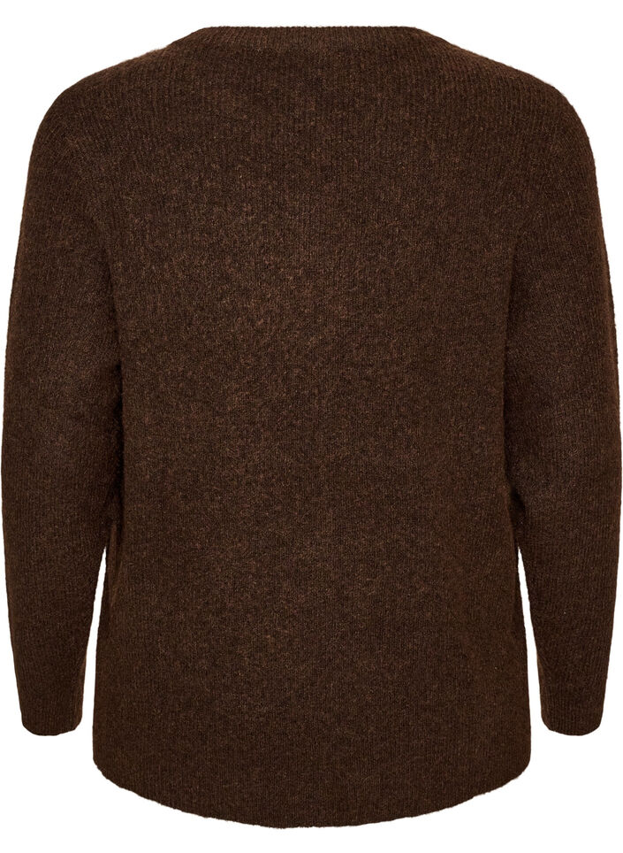 Melierte Strickbluse mit Rundhalsausschnitt, Braun, Packshot image number 1