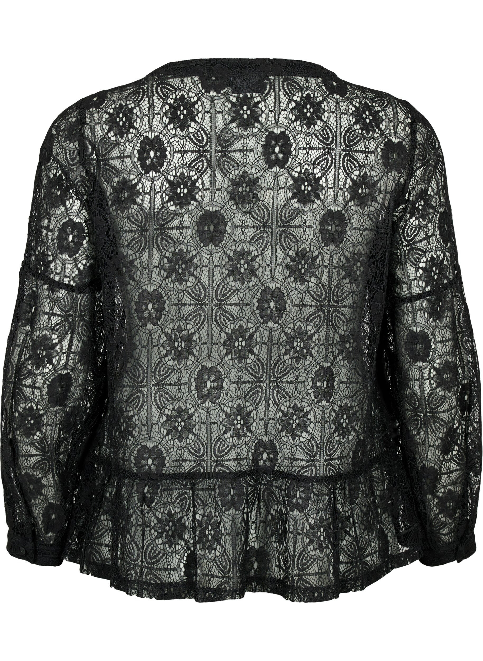 Zizzi Blouse en dentelle avec d&eacute;tail de lacet, Black, Packshot image number 1