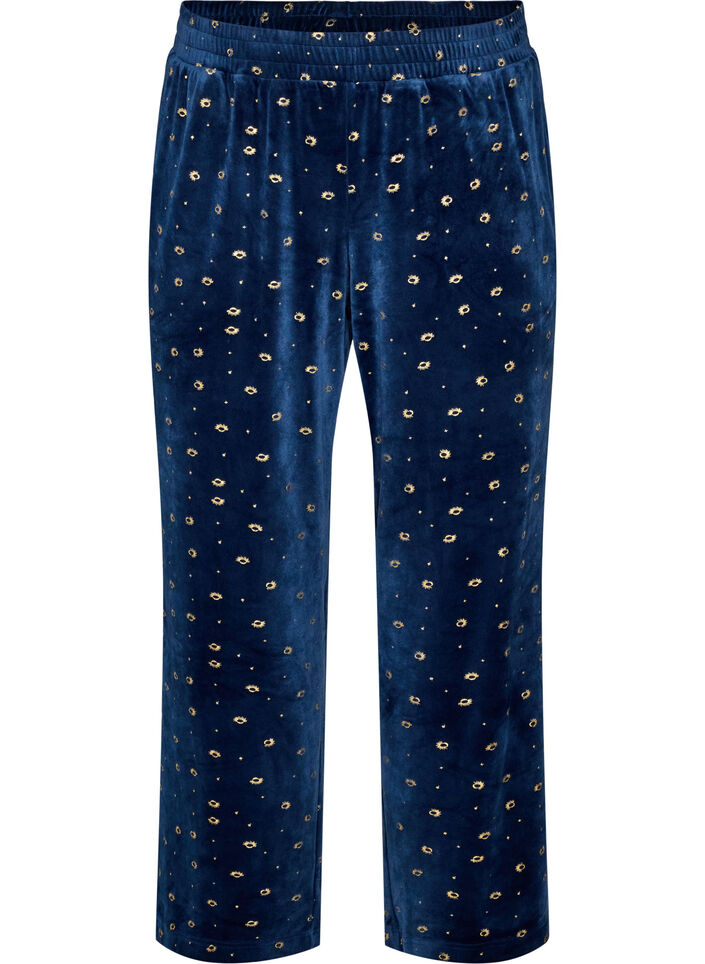 Bas de pyjama en velours avec un imprim&eacute; int&eacute;gral, Bleu, Packshot image number 0