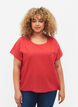 Kurzärmelige Bluse aus Baumwollmischung mit Leinen, Hibiscus, Model image number 0