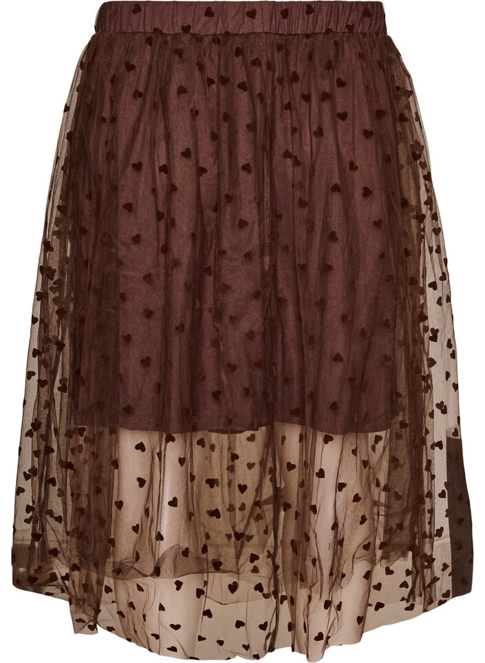 Jupe midi en tulle avec des c&oelig;urs, Marron, Packshot image number 1