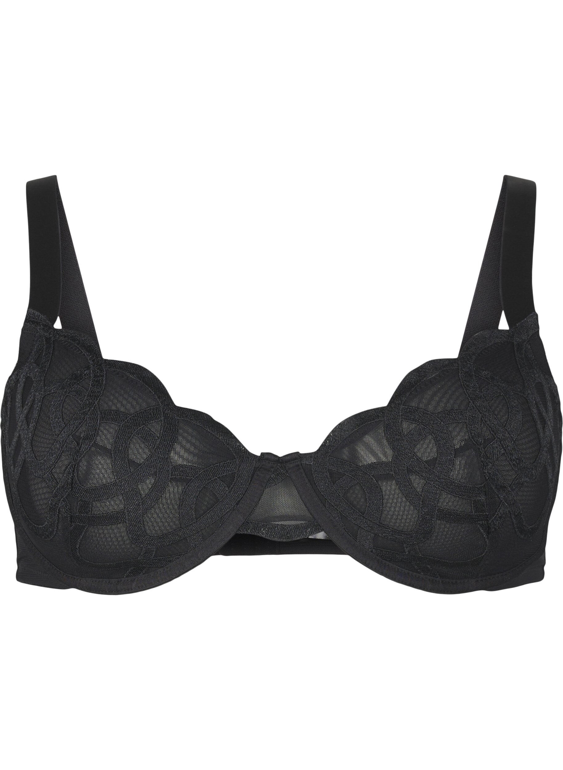 Zizzi Soutien-gorge balconnet avec dentelle graphique, Noir, Packshot image number 0